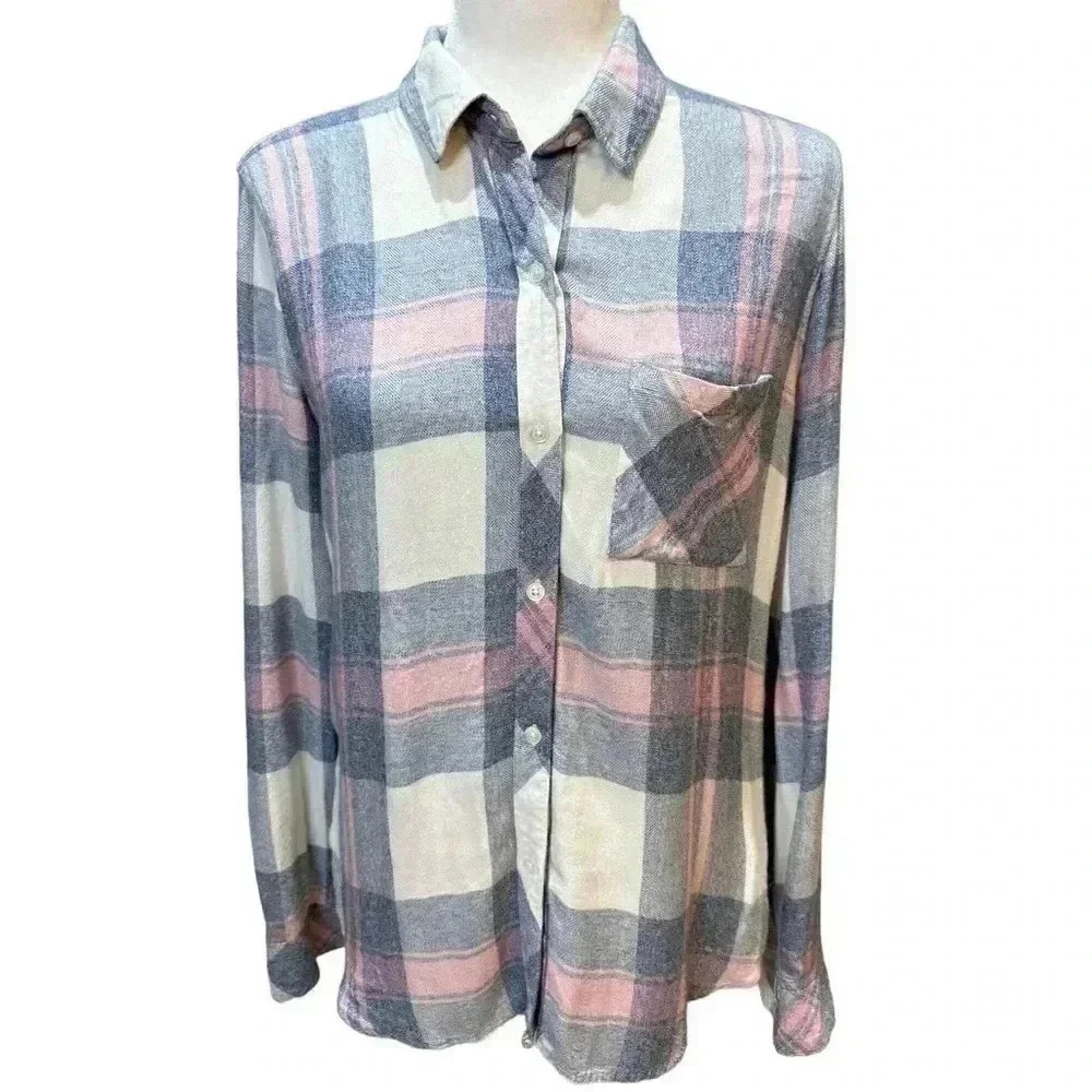 Rails Hunter Mulberry Blue White Pink Plaid Button Down Shirt Size S
